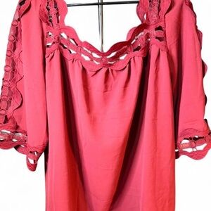 Elegant Burgundy Wine Women's Top with Embroidered Neck Line and Sleeves